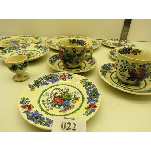 22 - MASONS STRATHMORE PATTERN PLATES, TWO CUPS SOUCERS AND EGG CUPS