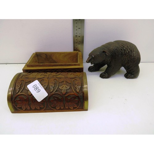 89 - CARVED CHEST STYLE TRINKET BOX AND CARVED BLACK FORREST WODD CARVED BEAR