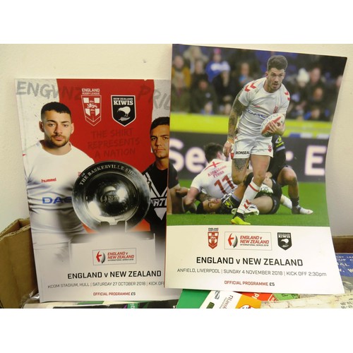 107 - BOX OF VARIOUS RUGBY PROGRAMMES, GB NEW ZEALAND, RUGBY WORLD CUP, SILK CUP, WORLD CUP AND MAY MORE