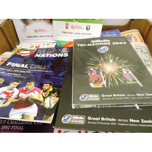 107 - BOX OF VARIOUS RUGBY PROGRAMMES, GB NEW ZEALAND, RUGBY WORLD CUP, SILK CUP, WORLD CUP AND MAY MORE