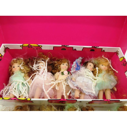 144 - BOX OF MINIATURE PORCELAIN DOLLS