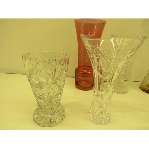 170 - 7 x PIECES OF QUALITY GLASSWARE INCLUDES SIGNED ORREFORS ICE CUBE VOTIVE, PAIR OF CUT GLASS VASES, P... 