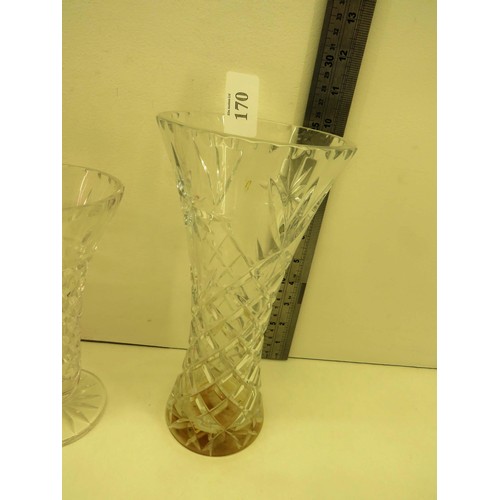 170 - 7 x PIECES OF QUALITY GLASSWARE INCLUDES SIGNED ORREFORS ICE CUBE VOTIVE, PAIR OF CUT GLASS VASES, P... 