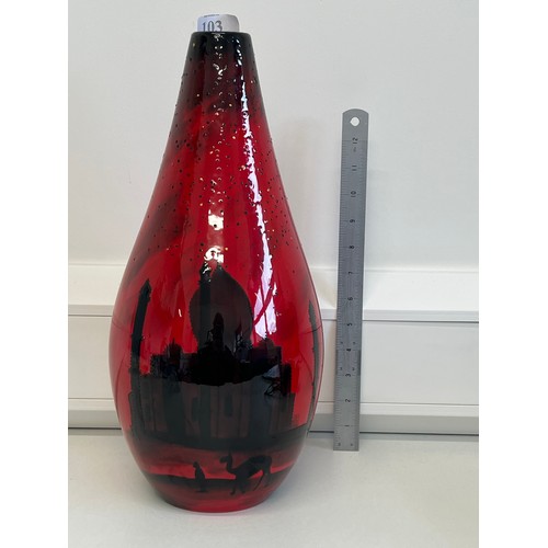 103 - PEGGY DAVIES LTD EDITION LARGE FLAMBE TAJ MAHAL VASE APPROX HEIGHT 16