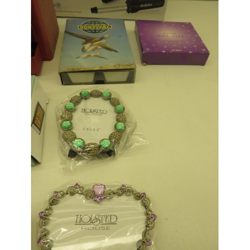 351 - BOX OF MISCELLANEOUS INCLUDES BABYLISS TONGS, WATCH STRAP SET, NEW TOASTER ETC