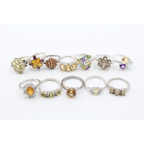 595 - X 12 .925 Gemstone Rings Including Tggc (51g)