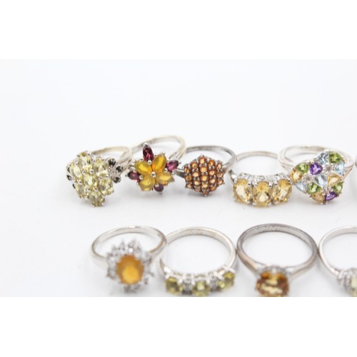 595 - X 12 .925 Gemstone Rings Including Tggc (51g)