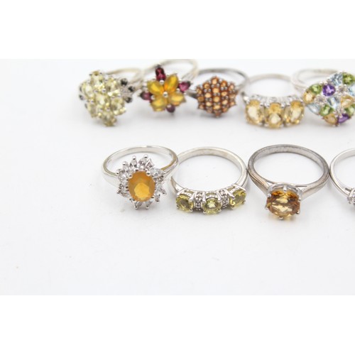 595 - X 12 .925 Gemstone Rings Including Tggc (51g)