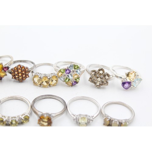 595 - X 12 .925 Gemstone Rings Including Tggc (51g)