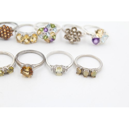 595 - X 12 .925 Gemstone Rings Including Tggc (51g)