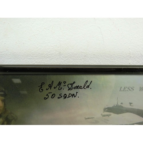 392 - A4 FRAMED PHOTO- LESS WE FORGET HALIFAX- SIGNED BY 6 WWII VETERANS