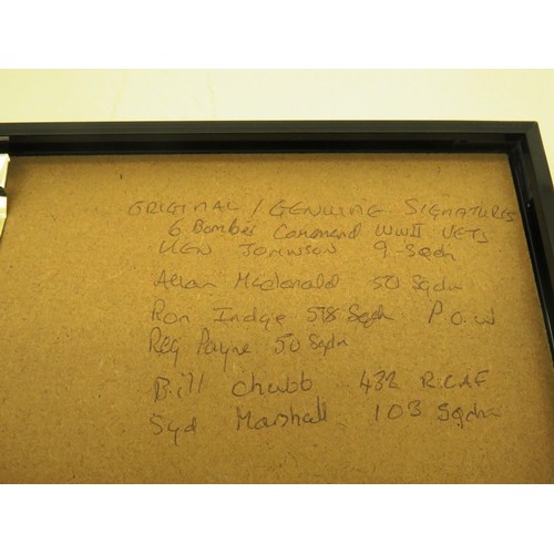 392 - A4 FRAMED PHOTO- LESS WE FORGET HALIFAX- SIGNED BY 6 WWII VETERANS