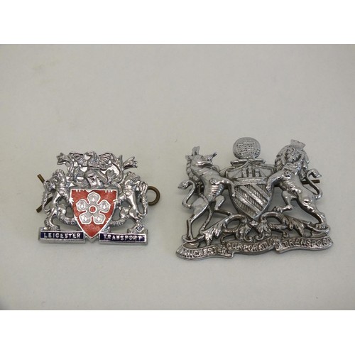 61 - MANCHESTER TRANSPORT AND LEICESTER TRANSPORT CAP BADGES