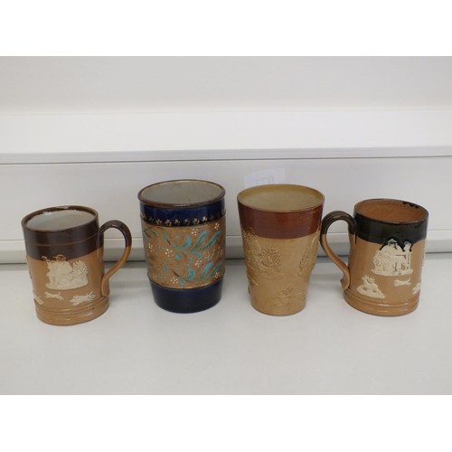 77 - FOUR ROYAL DOULTON MUGS AND BEAKERS INCLUDES DOULTON LAMBETH