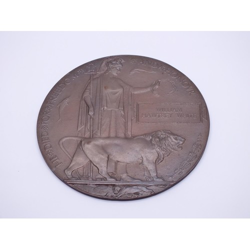 287 - WWI DEATH PENNY PLAQUE AWARDED TO WILLIAM HAWTREY WHITE