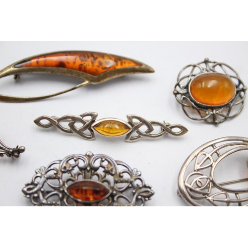 418 - X 6 .925 Amber Brooches (33g)