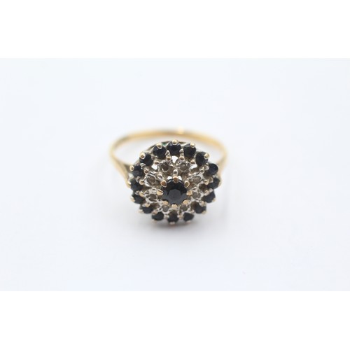 456 - 9ct gold diamond & sapphire halo ring (2.2g) size L