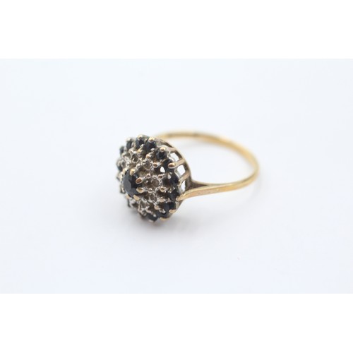 456 - 9ct gold diamond & sapphire halo ring (2.2g) size L