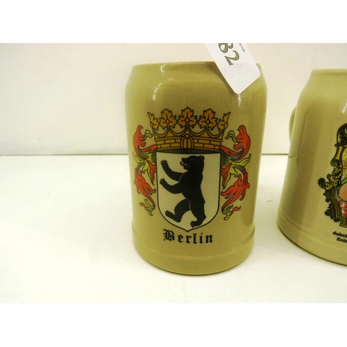 282 - THREE GERMAN STONEWARE BEER STEINS