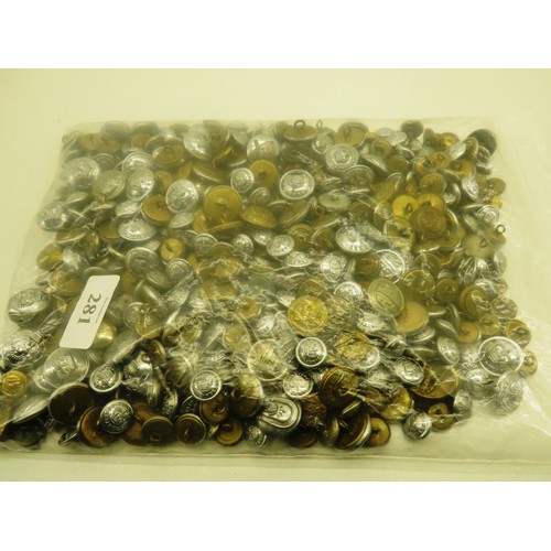 281 - 2kg APPROXIMATELY OF UNIFORM BUTTONS, MILITARY, FIRE BRIGADES, POLICE ETC