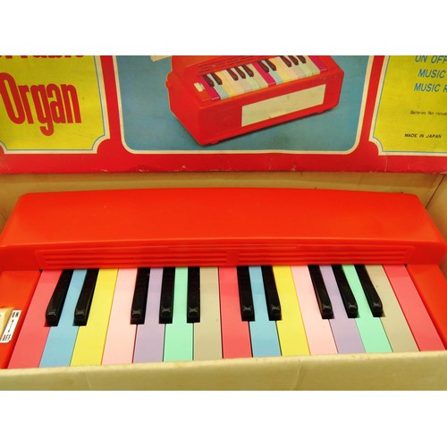 109 - OLD TIME PLAYER PIANO BONTEMPO, FLAUTO MAGICO, 25 COLOURED KEY PORTABLE ORGAN