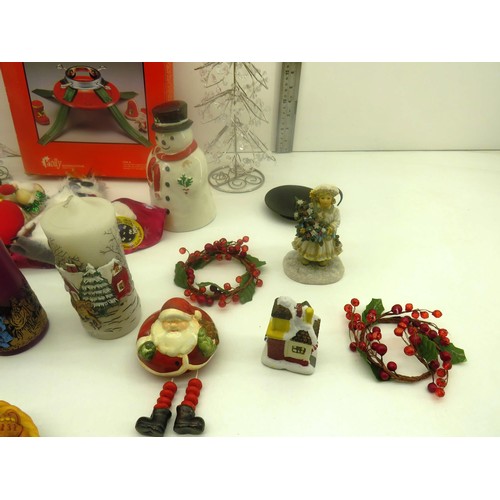 264 - BOX OF ASSORTED CHRISTMAS DECORATIONS INCLUDING LEONARDO SNOW MAIDEN AND SNOWMAN MONEYBOX