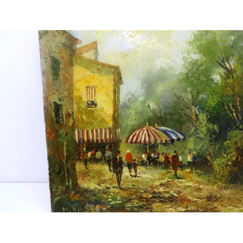 182 - HAND PAINTED OIL ON CANVAS PARISIAN STREET PAINTING SIGNED H.NISLSEN 27.5