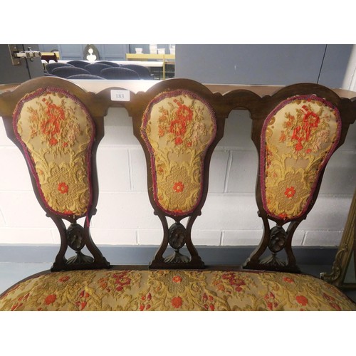 183 - ANTIQUE EDWARDIAN MAHOGANY TWO SEATER SETTEE WITH TAPESTRY SPRUNG SEAT AND BACK PANELS WIDTH 45