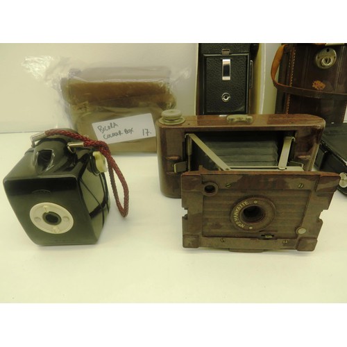 187 - 8 x VINTAGE CAMERAS INCLUDES No2 BAKELITE, NETTAR, THE SOHO CADET, BLACK COLOUR BOX ETC