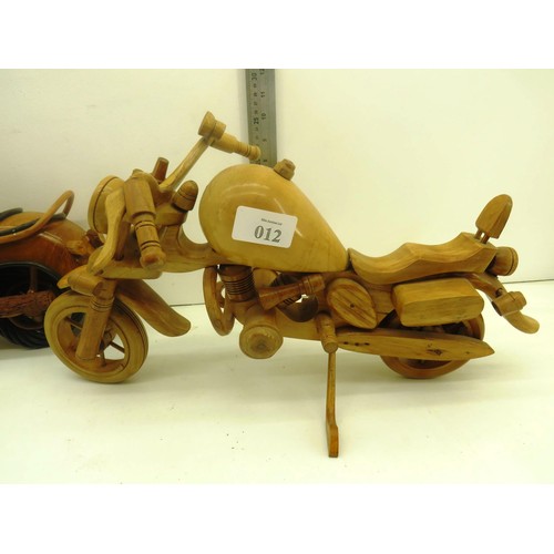 12 - TWO LARGE WOODEN MOTORBIKE ORNAMENTS