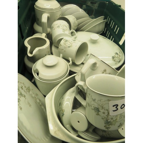 307 - PORCELAIN DINNER SET - SIX CUPS, SIX SAUCERS, TWO DISHES, FOUR PLATES, SUGAR BOWL, COFFEE POT, MILK ... 