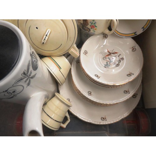 307 - PORCELAIN DINNER SET - SIX CUPS, SIX SAUCERS, TWO DISHES, FOUR PLATES, SUGAR BOWL, COFFEE POT, MILK ... 