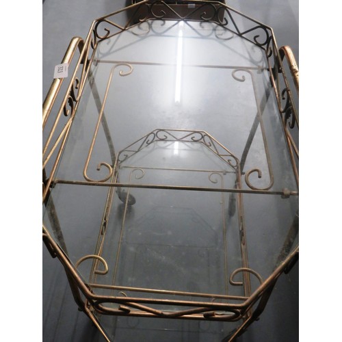 323 - BRASS EFFECT AND GLASS HOSTESS TROLLEY