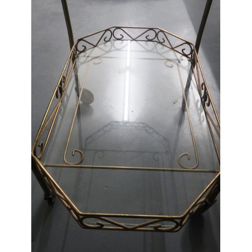 323 - BRASS EFFECT AND GLASS HOSTESS TROLLEY