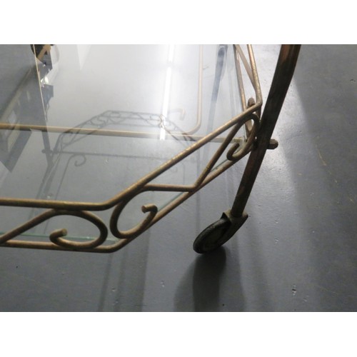 323 - BRASS EFFECT AND GLASS HOSTESS TROLLEY