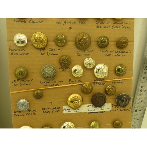 331 - MILITARY BUTTONS MOUNTED ON BOARD WEST YORKSHIRE REG, CHESHIRE REG- APPROXIMATLEY 84