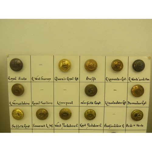 331 - MILITARY BUTTONS MOUNTED ON BOARD WEST YORKSHIRE REG, CHESHIRE REG- APPROXIMATLEY 84