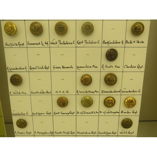 331 - MILITARY BUTTONS MOUNTED ON BOARD WEST YORKSHIRE REG, CHESHIRE REG- APPROXIMATLEY 84