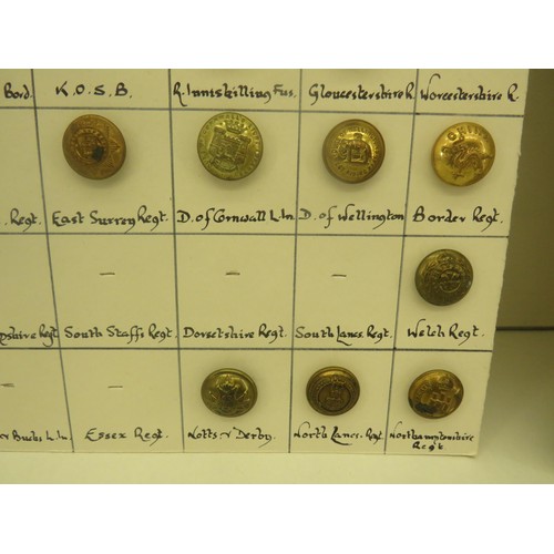 331 - MILITARY BUTTONS MOUNTED ON BOARD WEST YORKSHIRE REG, CHESHIRE REG- APPROXIMATLEY 84