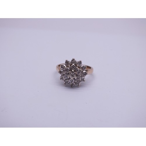 109 - 9ct GOLD WHITE CZ CLUSTER RING SIZE K, 3.2g