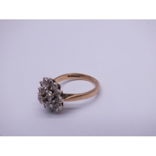 109 - 9ct GOLD WHITE CZ CLUSTER RING SIZE K, 3.2g