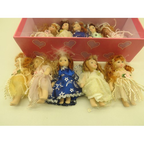 344 - BOX OF TEN MINIATURE POT DOLLS