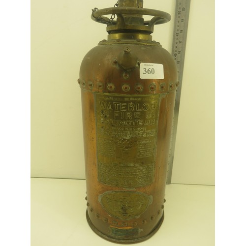 360 - VINTAGE ORIGINAL COPPER WATERLOO FIRE EXTINGUISHER 1930'S