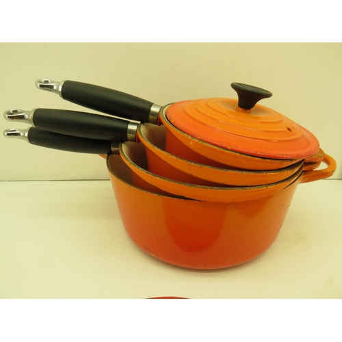 369 - 3 x LE CREUSET PANS AND ONE CASSEROLE DISH