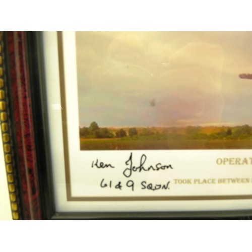 391 - A4 FRAMED PHOTO - OPERATICA MANNA- SIGNED BY FIVE WWII BOMBER COMMAND VETERANS