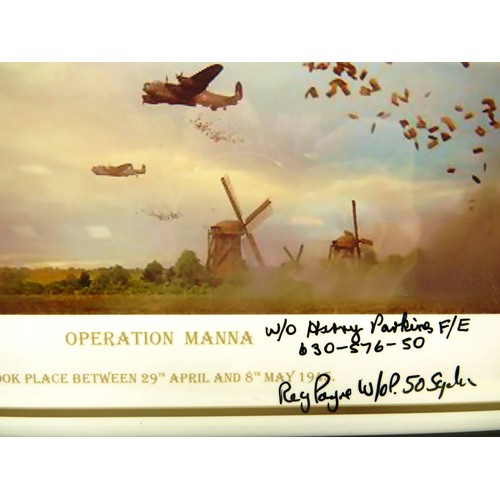 391 - A4 FRAMED PHOTO - OPERATICA MANNA- SIGNED BY FIVE WWII BOMBER COMMAND VETERANS