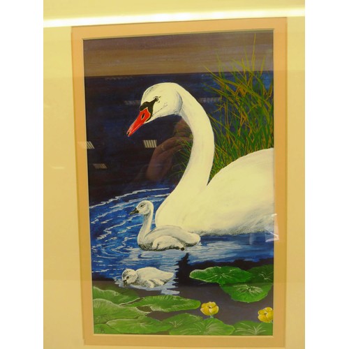 395 - ORIGINAL OIL ON PAPER OF SWAN AND SIGNETS