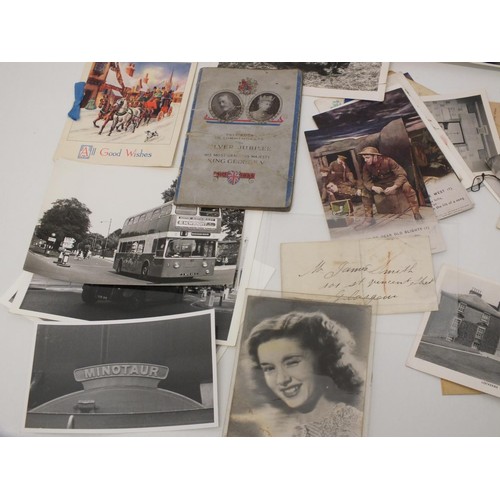 55 - MISCELLANEOUS LOT OF VARIOUS EPHEMERA INCLUDING PHOTOS, POSTCARDS ETC