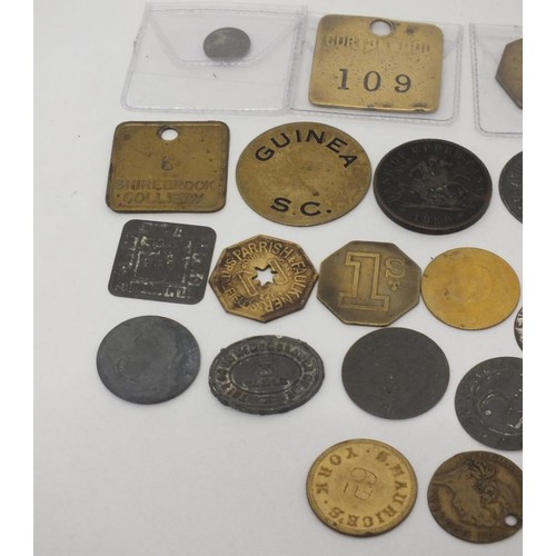 60 - COLLECTION OF MISCELLANEOUS TOKENS, COINS, PIT CHECKS ETC