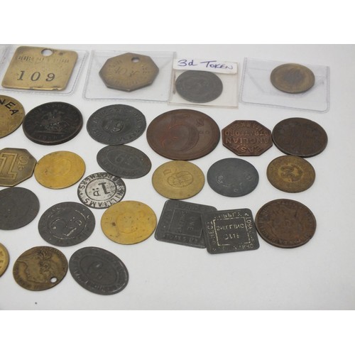 60 - COLLECTION OF MISCELLANEOUS TOKENS, COINS, PIT CHECKS ETC